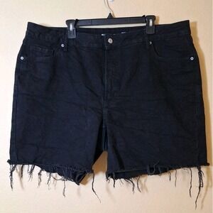 Old Navy Black OG Straight High Rise Black Cut Off Denim Shorts Stretch‎ Sz 22